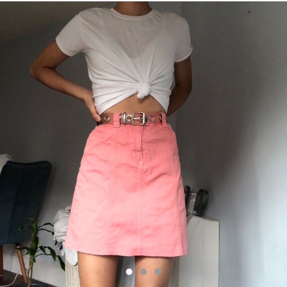 pastel pink high waisted denim skirt